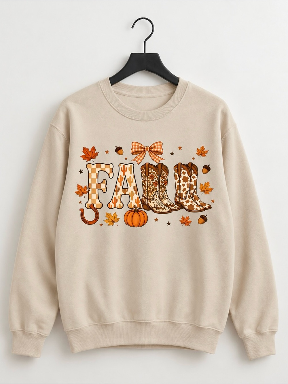 Fall Cowboy Boots Pumpkin Cream Western Coquette Aesthetic Sweatshirt